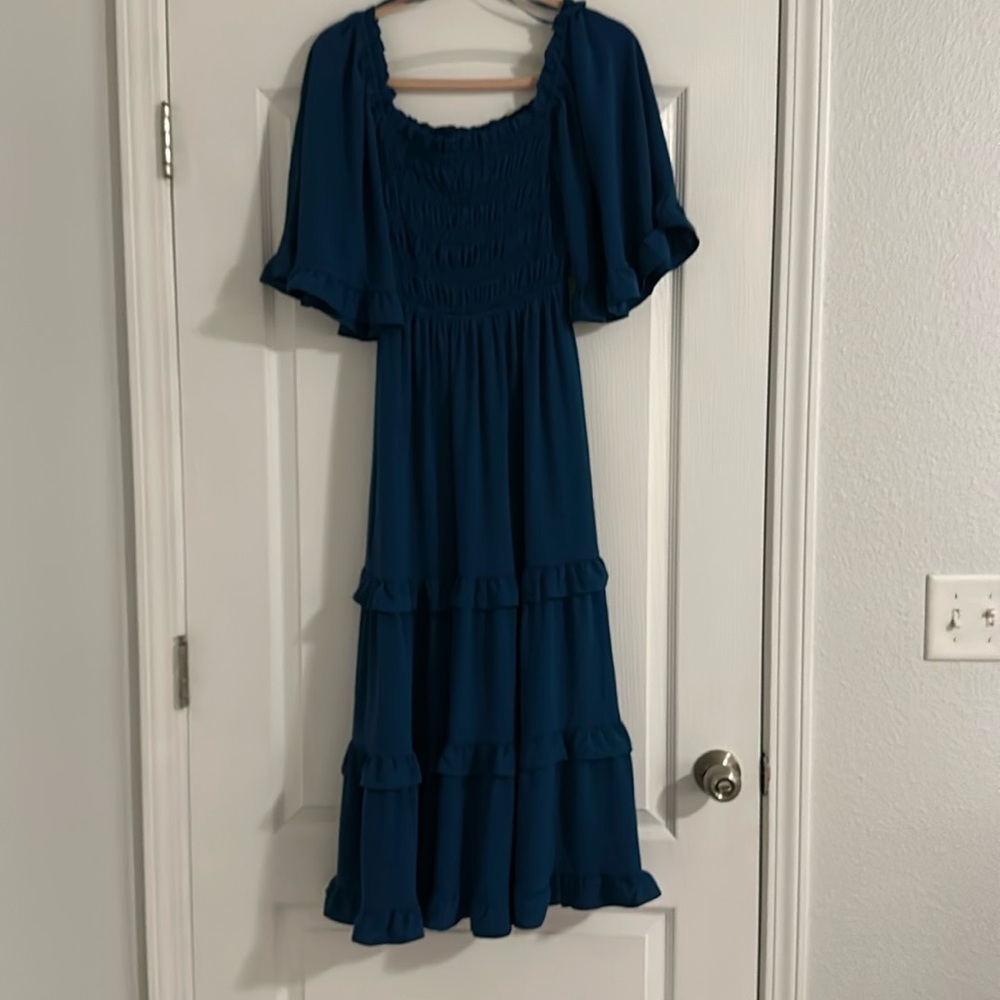 Makk fashions midi dress peacock blue green color
